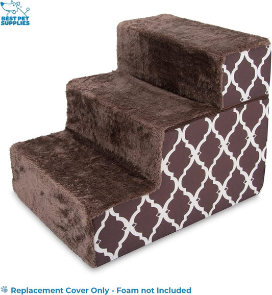 Best Pet Supplies Non-Slip Foam Dog Stair & Pet Ramp, Balanced Indoor Step Support - Foldable Stair, Ash Gray Linen,3-Step