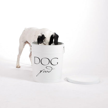 Harry Barker Bon Chien Dog Food Storage Canister – Large 11 gallon, Airtight Stainless Steel Pet Food Container, Stylish Kitchen Counter Dog Kibble Storage with Easy-Open Lid - White
