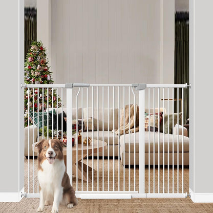 41" Extra Tall Cat Gate for Doorway, 49.2-54.7 Metal Pet Baby Safe Gate, Extra Wide Pressure Mounted Child Door with Expansion Kit, No Drilling No Climb Cat Fence Indoor, Tall Dog Gate, White