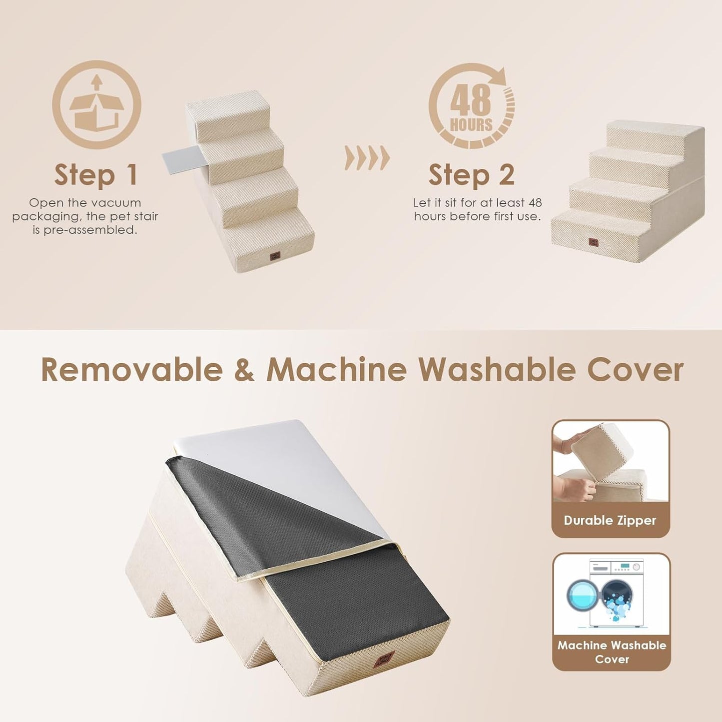 EHEYCIGA Dog Stairs for High Bed 22.5" H, 5-Step Dog Steps for Bed, Pet Steps for Small Dogs and Cats, Non-Slip Balanced Pet Ramp Indoor, Grey