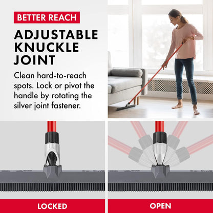 2-in-1 Silicone Rubber Broom Carpet Rake and Squeegee - Swivel Pet Hair Removal Broom - 4 Piece Handle - Slanted Side Bristles for Corners - Multipurpose Rubber Broom for Carpet, Hardwood Floor, Tile