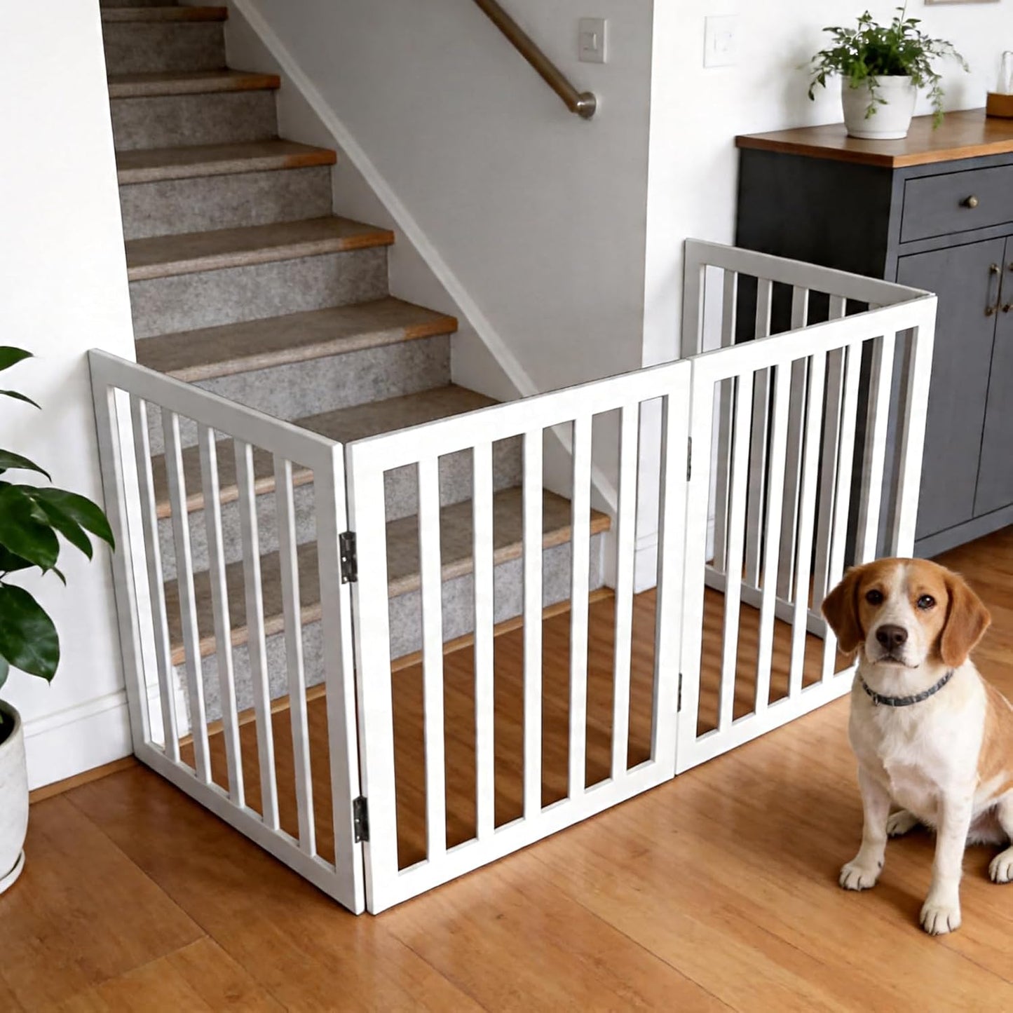 Dog Gate Indoor, Freestanding Dog Fence for The House, Doorways, Hallways,or Stairs,Pet Gate Foldable Wooden,Expandable 24" Height 3 Panels,White