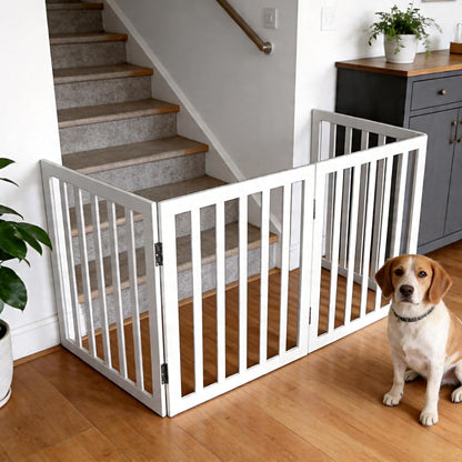 Dog Gate Indoor, Freestanding Dog Fence for The House, Doorways, Hallways,or Stairs,Pet Gate Foldable Wooden,Expandable 24" Height 3 Panels,White