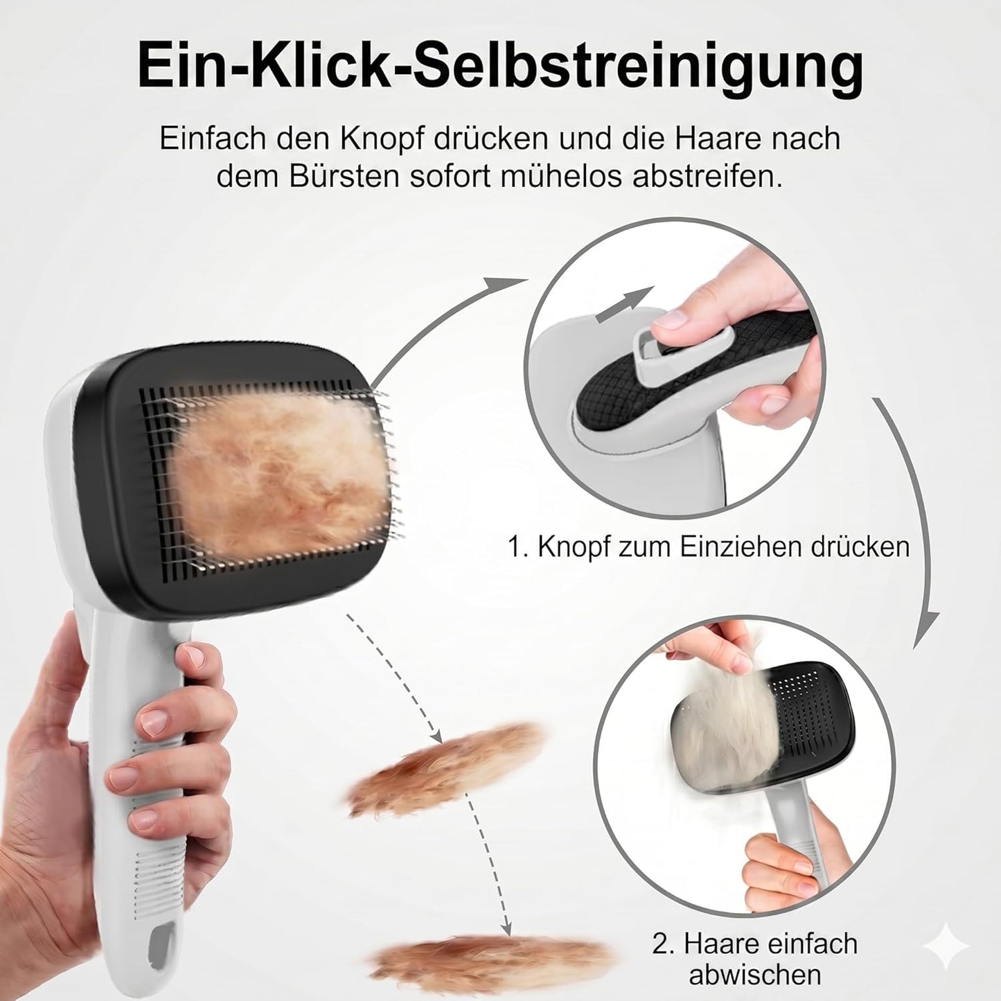 One-Button Self Cleaning Pet Brush for Dogs & Cats, Skin-Friendly Detangling & Shedding Tool for Long and Short Hair, Retractable Grooming Comb, Purple