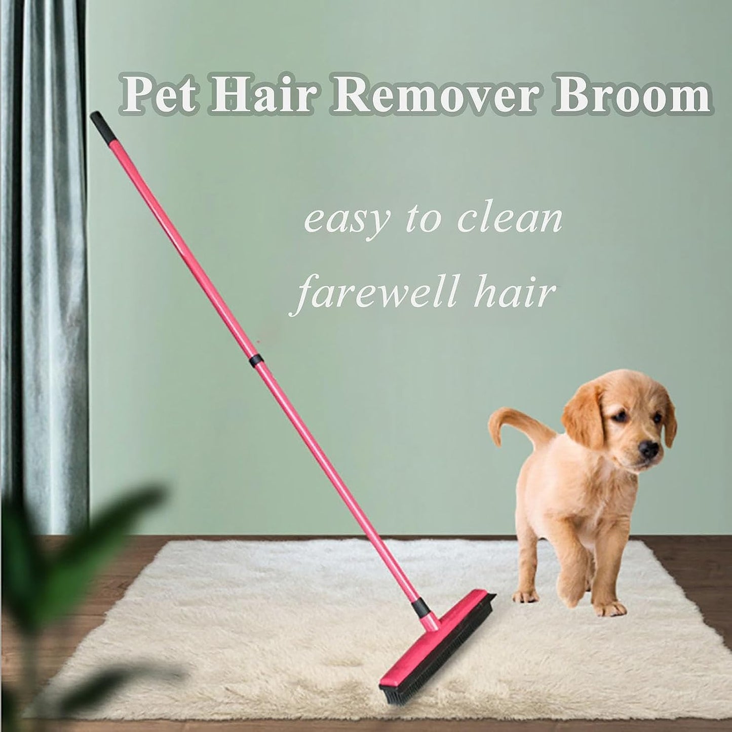 Pet Hair Removal Broom, Pet Hair Removal Tool, Multi-Surface Squeegee Rubber Broom, Rubber Broom Pet Hair Remover, Extendable Pet Hair Remover Broom for Carpet, Mats,Couch (Black)
