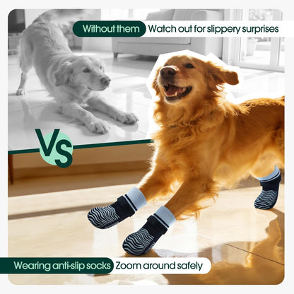 Kuoser Non Slip Dog Socks for Hardwood Floors, Dog Grippy Socks with Double-Sided Traction, Anti Slip Dogs Booties Paw Protectors to Prevent Licking Paws for Small Medium Large Senior Dogs, 4 Pack-M