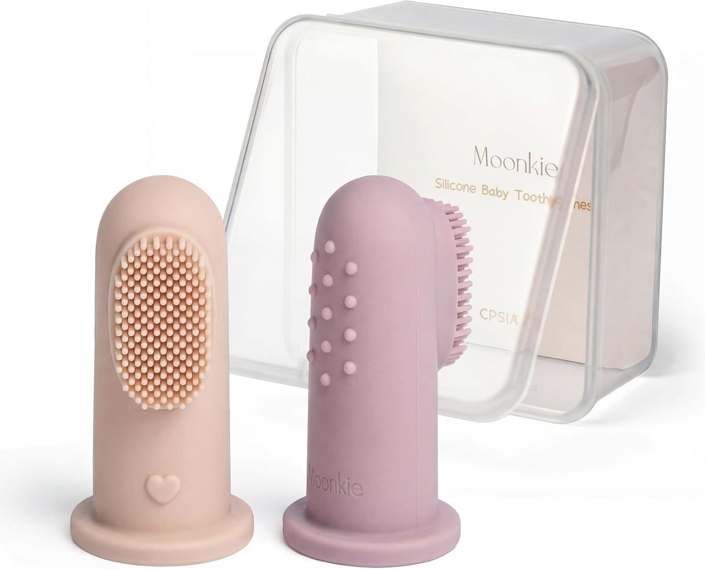 Moonkie Baby Finger Toothbrush Tongue Oral Cleaner Kit for 3 Months +, 3 Pcs (Clay/Ivory/Clay)