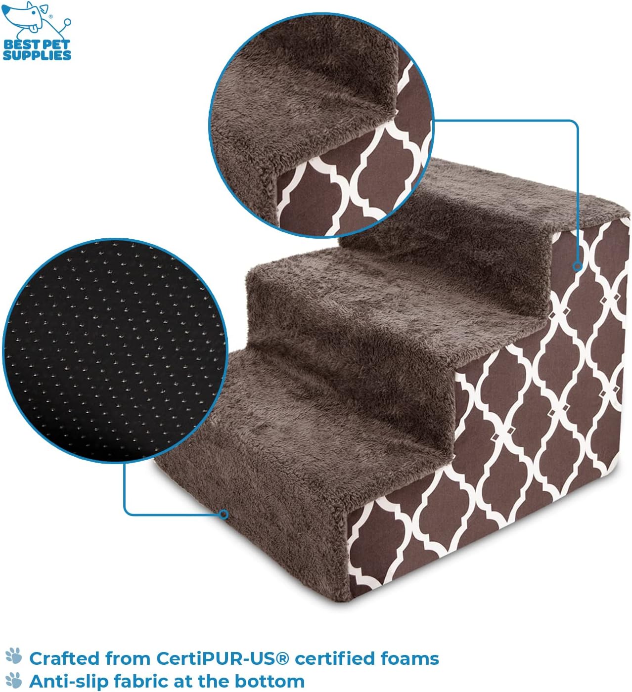 Best Pet Supplies Dog Stairs & Steps - Foam Steps for Small Dogs & Cats, Non-Slip Indoor Balanced Pet Step Support, Dog Ramp, No Assembly, Ash Gray Linen, 2-Step (12-inch Height)