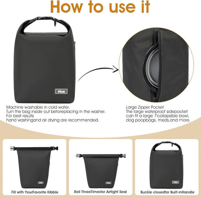 Travel Dog Food Container Pet Food Storage Bag Containers 2PCS Collapsible Travel Dog Bowls Waterproof Camping Storage Essentials Kibble Carrier 20L Easy to Clean (Black, Large)
