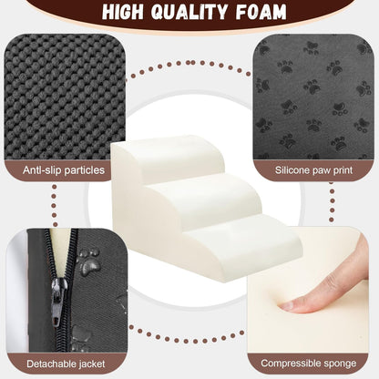 Dog Stairs for Small Dogs - High Density Foam Dog Ramp, Extra Wide Pet Steps with Non-Slip Bottom for High Beds, Couche and Sofa, Best for Pet Injured, Older Dogs Cats (Grey, 4 Steps)