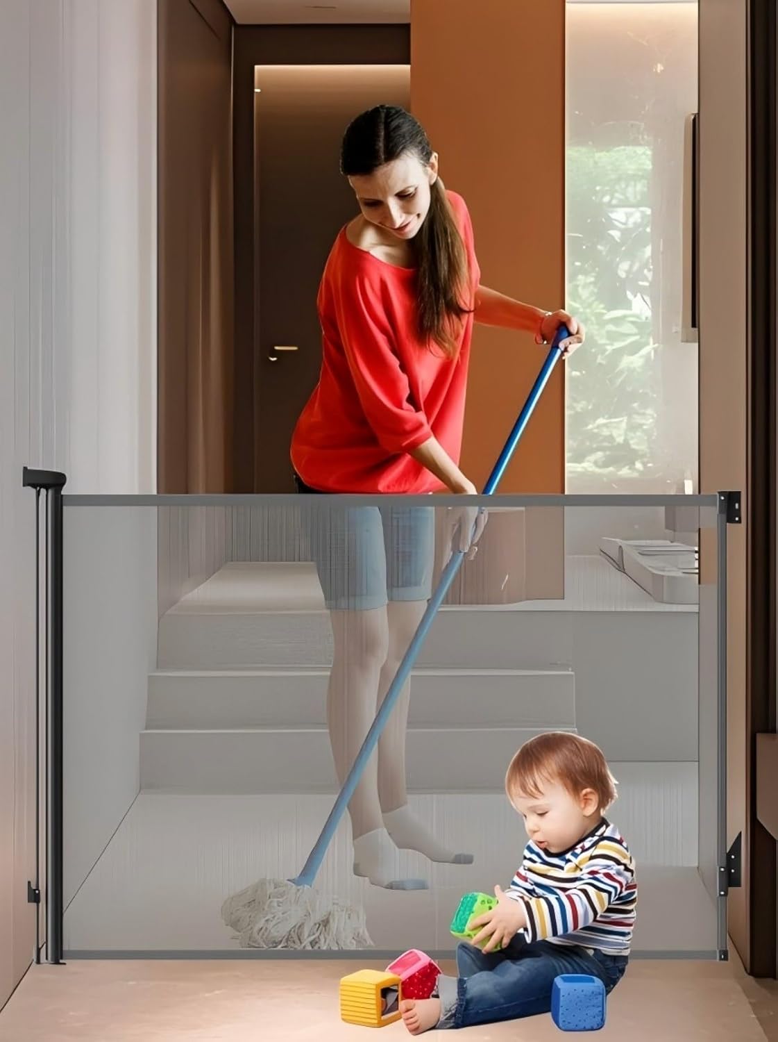 Retractable Baby Gate 55" Wide 38" Tall Black