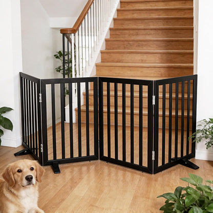 ZJSF Freestanding Indoor Dog Gate for House Foldable Wood Puppy Gate for Doorways Pet Gate for Stairs Extra Wide Pet Fence, Brown, 24" Height 3 Panels