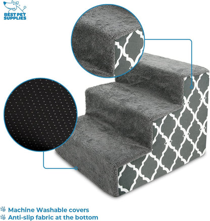 Best Pet Supplies Foam Pet Steps Cover for Small Dogs and Cats, Portable Ramp Stairs for Couch, Sofa, and High Bed Climbing (Cover Only) - Ash Gray Linen, 3-Step (Cover Only)