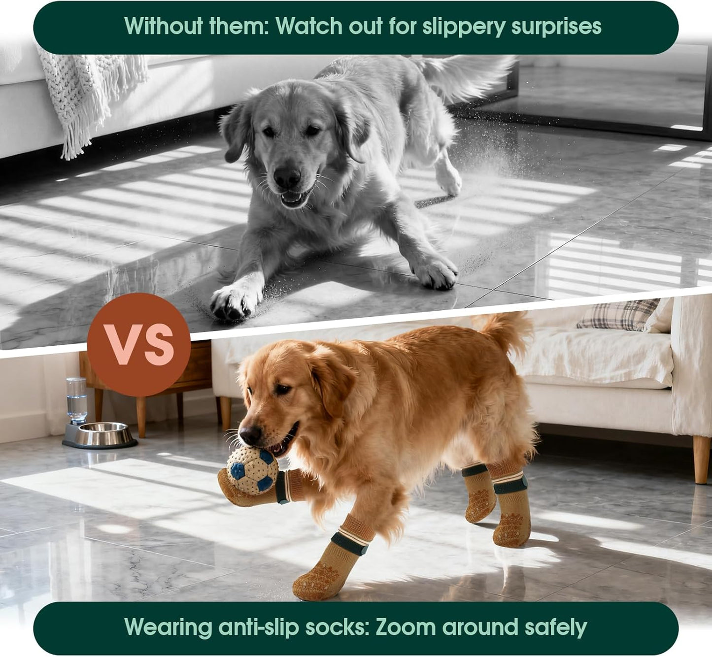 Kuoser Non Slip Dog Socks for Hardwood Floors, 4Pack Anti-Slip Dog Grippy Socks to Prevent Licking Paws, Dogs Booties Paw Protectors with Double-Sided Traction for Small Medium Large Senior Dogs, XS
