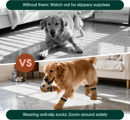 Kuoser Non Slip Dog Socks for Hardwood Floors, 4Pack Anti-Slip Dog Grippy Socks to Prevent Licking Paws, Dogs Booties Paw Protectors with Double-Sided Traction for Small Medium Large Senior Dogs, XS