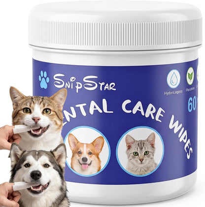 60 Counts Dental Wipes for Dogs Teeth & Cats, No-Rinse Dog Tooth Wipes for Breath Freshener & Gum Care, Pet Toothbrush Toothpaste Alternative, Unscented Disposable Dog Oral Teeth Cleaning Finger Wipes