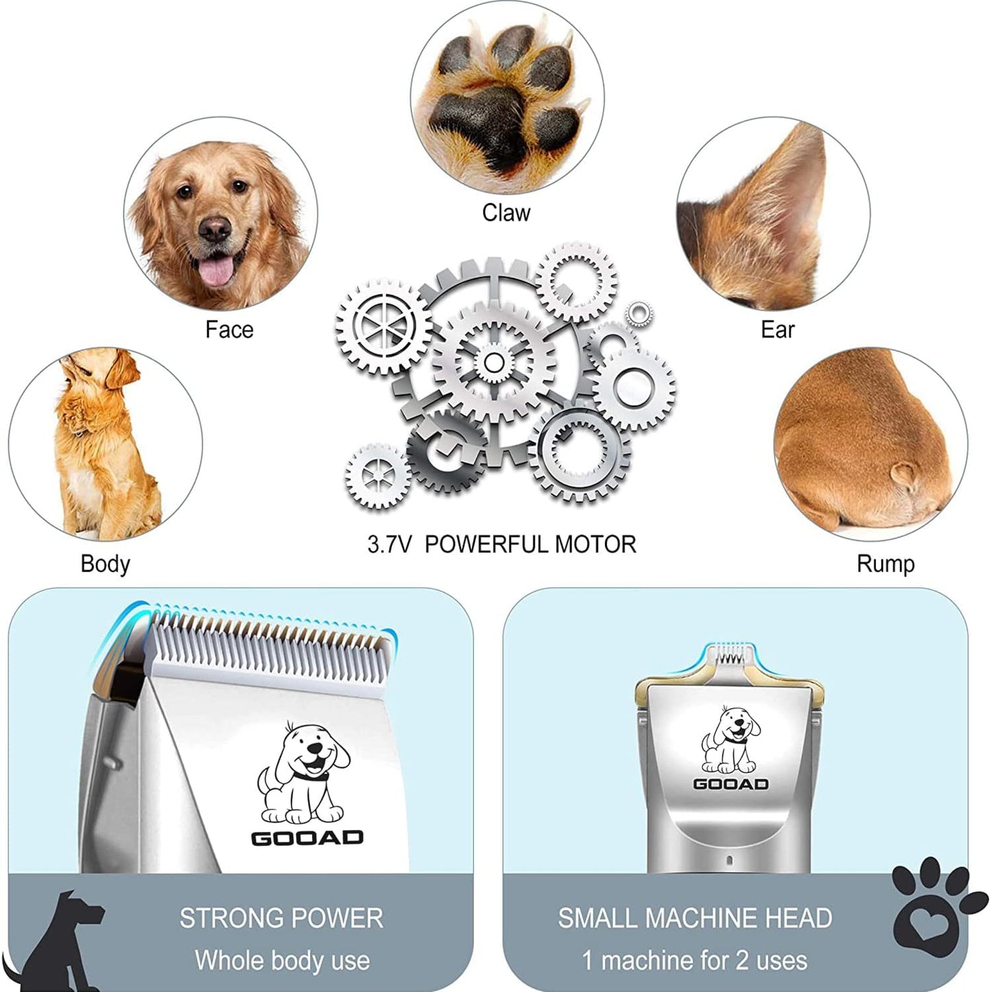 Dog Clippers for Grooming,Dog Grooming Kit for Heavy Thick Hair&Coats/Low Noise Rechargeable Cordless Hair Trimmer/Pet Shaver with Paw Trimmer for Small & Large Dogs Cats