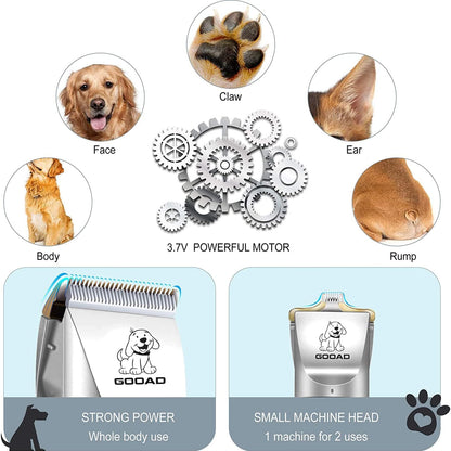 Dog Clippers for Grooming,Dog Grooming Kit for Heavy Thick Hair&Coats/Low Noise Rechargeable Cordless Hair Trimmer/Pet Shaver with Paw Trimmer for Small & Large Dogs Cats