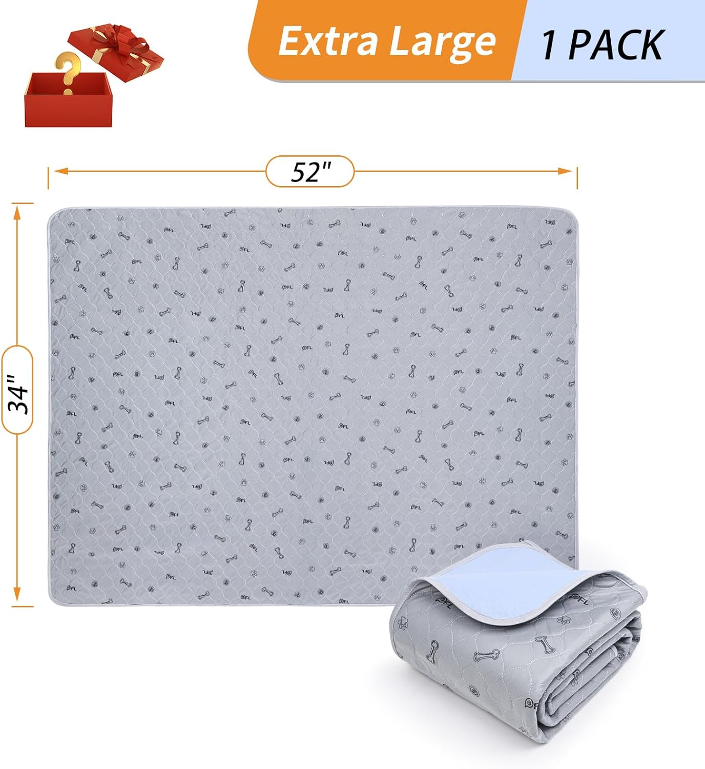 Washable Pee Pads for Dogs, 2Pack Reusable Puppy Pads, Absorbent Whelping Pads with Bone Print, Non-Slip Waterproof Pet Training Pads for Couch, Crate, Potty Training 18x24