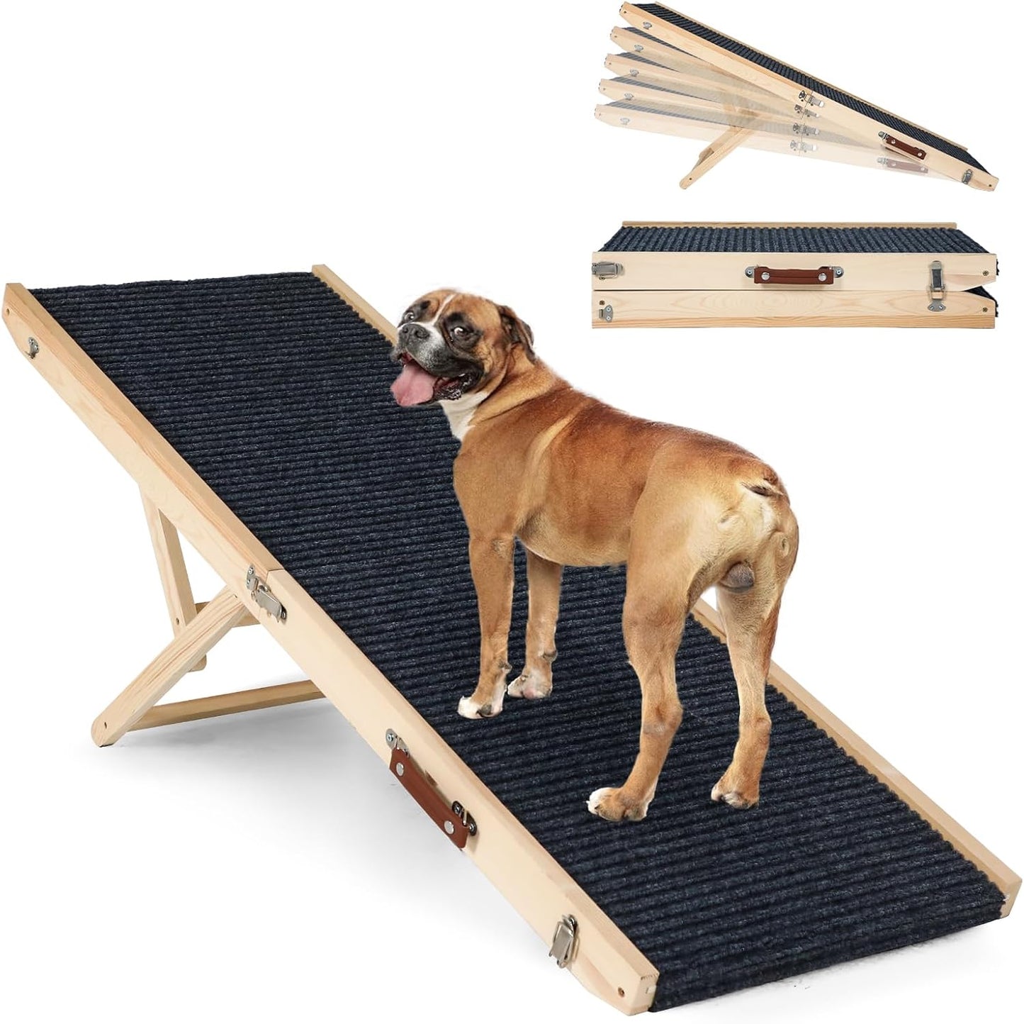 Folding Dog Ramp Safety, Wooden Adjustable Height Pet Ramps, Potable Dog Steps with Non-Slip Traction Mat, Dog Step for Bed, Dogs Stairs for SUV Car, Couch, Safe, Height Bed