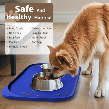 Smilool Silicone Pet Food Mat with Raised Edge for Food and Water Bowl, Dog Feeding Mats, Cat Food Trays for Floor Waterproof, Rubber Tray for Dogs and Cats, 19 x 12 x 0.7 Dark Brown