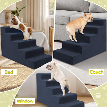 Niubya Dog Stairs for Small Dogs and Cats,18'H Non-Slip Bottom Pet Steps for High Beds and Couch,Extra Wide High-Density Foam Pet Stairs Grey,4 Steps