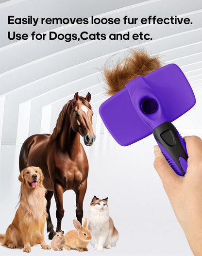 Self Cleaning Shedding Brush - Skin Friendly Grooming Tool for Dogs, Cats, and Puppies, Deshedding and Hair Removal for Long and Short Haired Pets (Green)