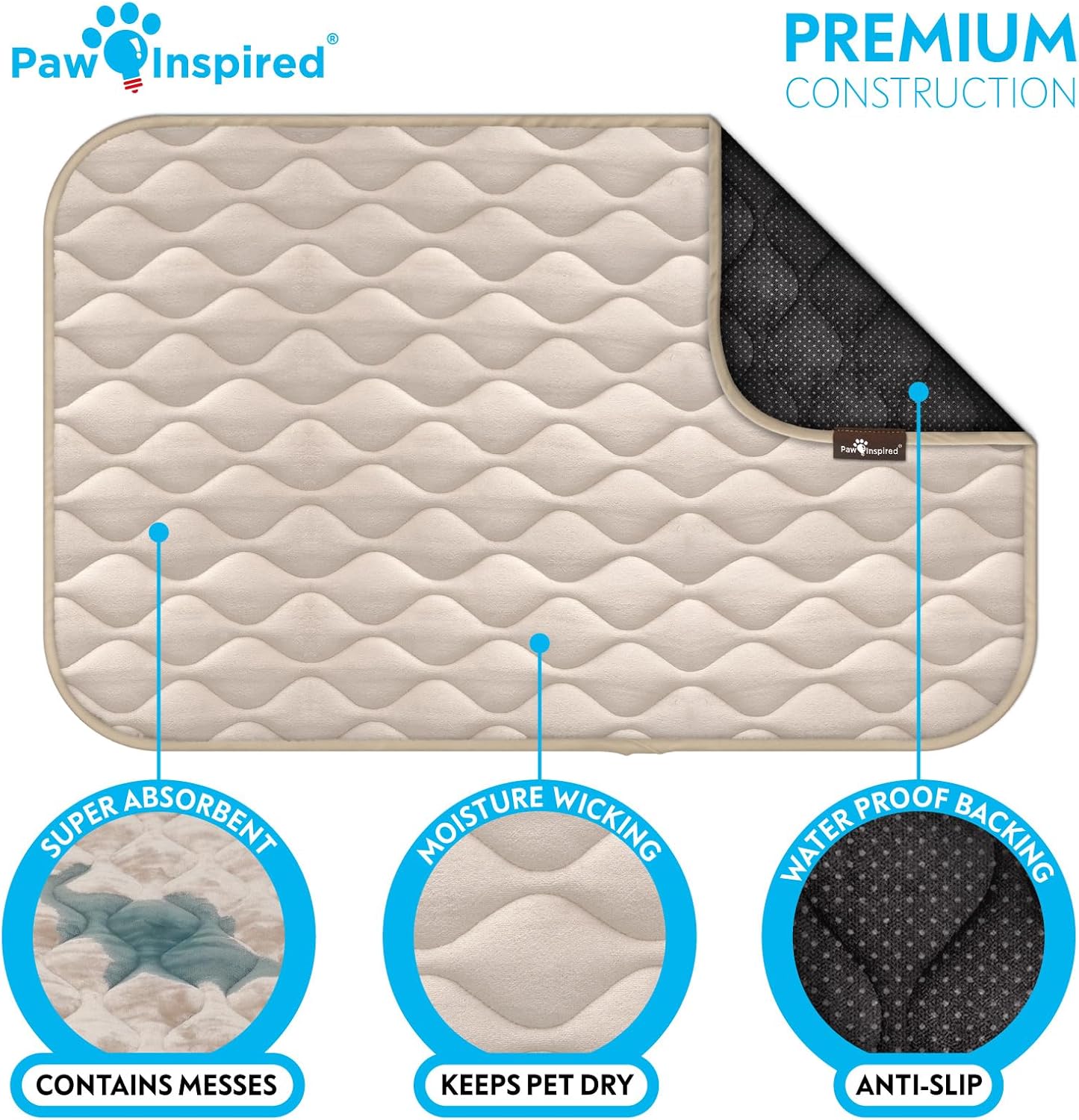 Paw Inspired Washable Padded Crate Mats for Dogs | 29” x 18” Pad, Fits 30-inch Kennels | Leakproof, Waterproof Bottom, Plush Pet Beds (Gray)