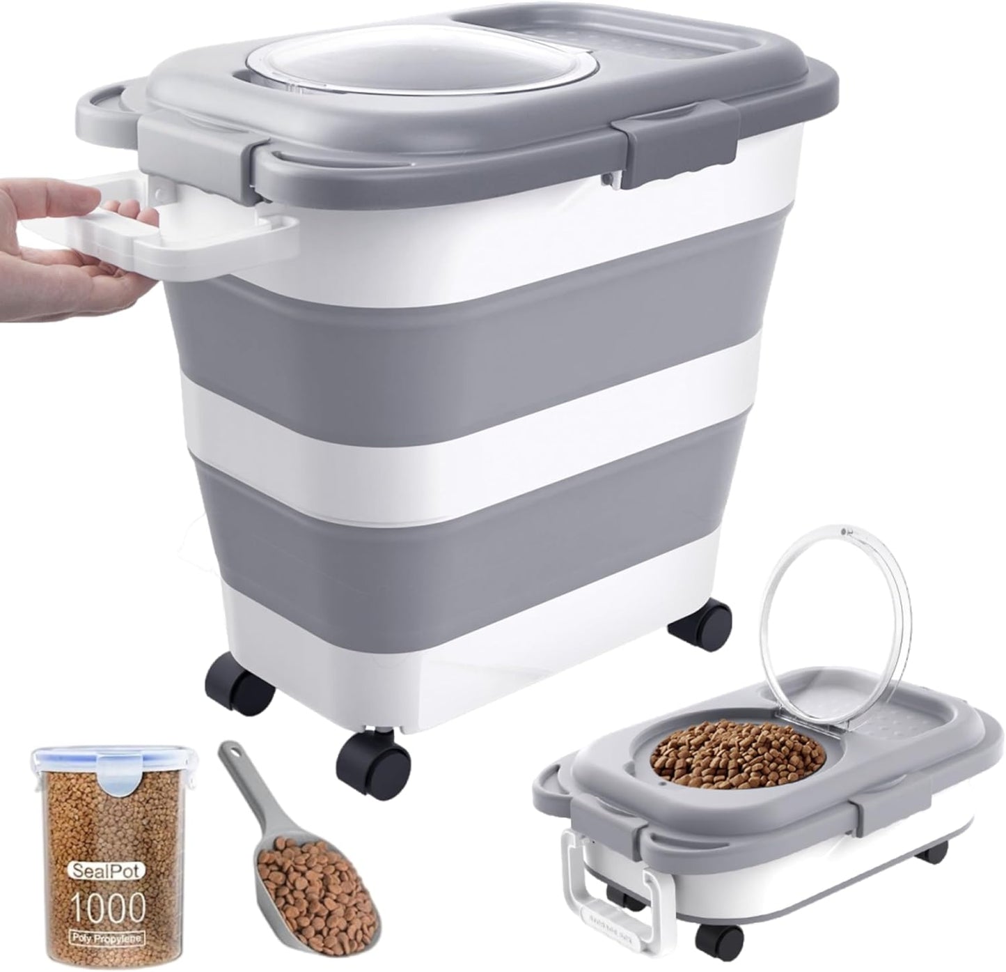 10-13 Lbs Dog Food Stroage Container, Collapsible Dog Food Containers with Airtight Lid, Pet Food Scoop, Pet Food Storage Container Dry Food for Dog, Cat and Other Pets