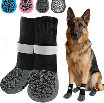 Dog Socks to Prevent Licking Paws, Anti Slip Dog Boots & Paw Protectors for Hardwood Floors, Toe Grips for Small Medium Large Senior Dogs, Dog Shoes for Hot/Cold Pavement(Blue Bone,L)