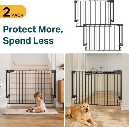 Cumbor 29.2–43" Baby Gate for Stairs, Hardware Mounted (Drill Required), Expandable No Bottom Bar Dog Gate, Auto Close Extra Wide Walk Thru, Pet & Toddler Proof Gate, Top & Bottom of Stairways(Black)