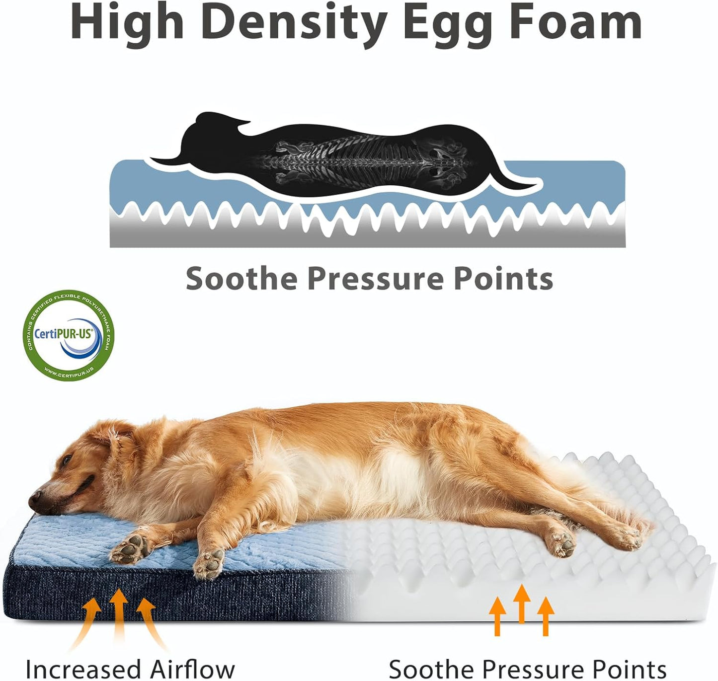 JOEJOY XL Dog Beds Large Sized Dog, Orthopedic Big Dogs Crate Bed with Washable Removable Cover, Extra Thick Egg-Crate Memory Foam Pet Beds up to 80 lbs, Grey, 41"x27"
