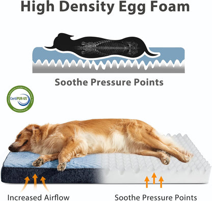 JOEJOY XL Dog Beds Large Sized Dog, Orthopedic Big Dogs Crate Bed with Washable Removable Cover, Extra Thick Egg-Crate Memory Foam Pet Beds up to 80 lbs, Grey, 41"x27"