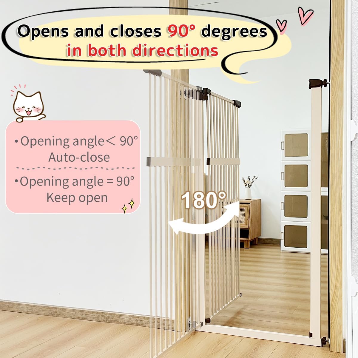 Lumizone Extra Tall Cat Gate 61.02" High Pressure Mounted Extra Wide 30.12"-34.05" (17Sizes) 1.37" Gap No Drilling Auto-Close Tall Pet Gate for Dogs (Black, 30.12"-34.05" W)