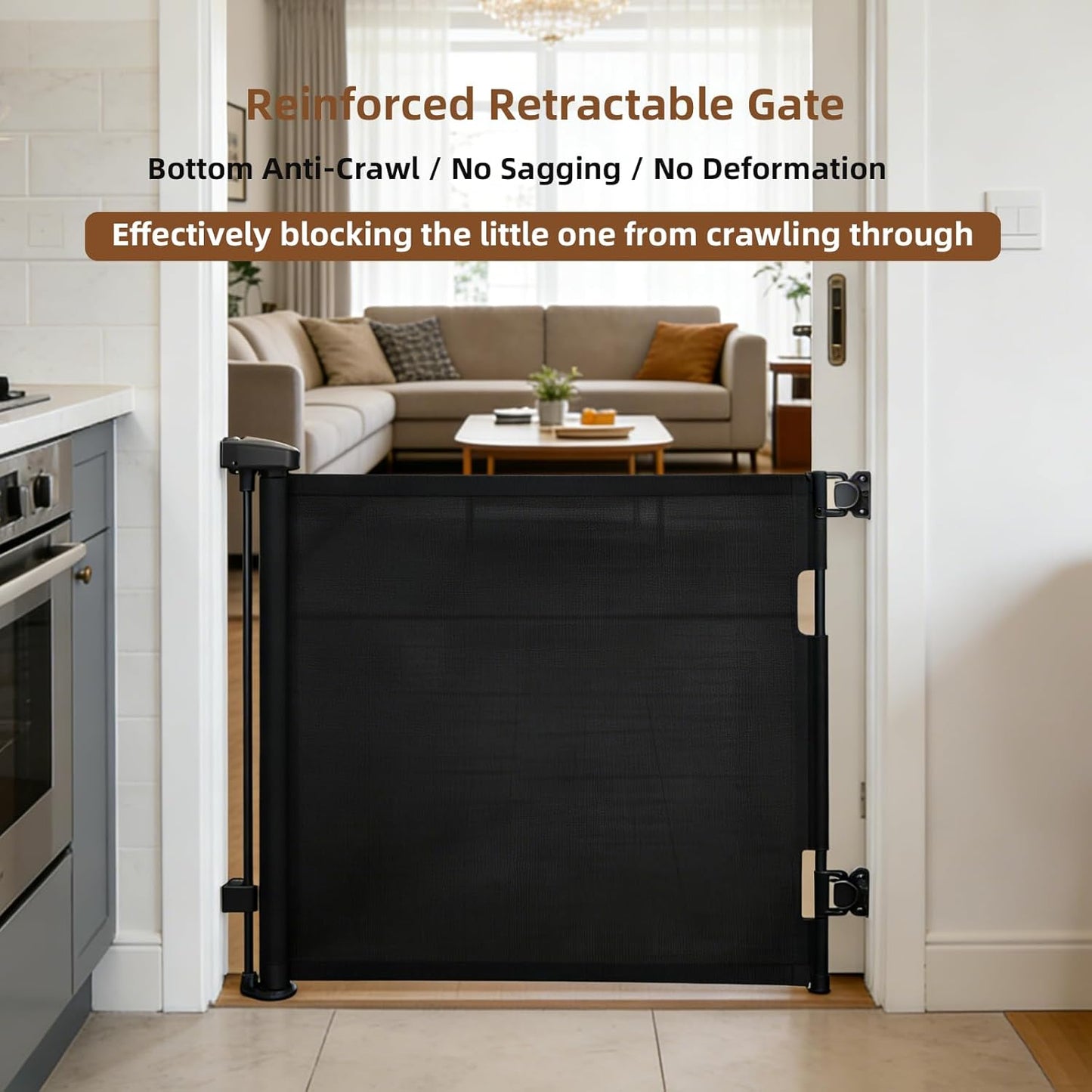 Retractable Baby Gate, 55 in Wide x 33 in Tall Mesh Dog Gate, Hardware Mounted Safety Gate with Double Lock for Doorways, Hallways, Indoor Outdoor, White
