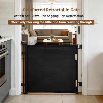 Retractable Baby Gate, 55 in Wide x 33 in Tall Mesh Dog Gate, Hardware Mounted Safety Gate with Double Lock for Doorways, Hallways, Indoor Outdoor, White