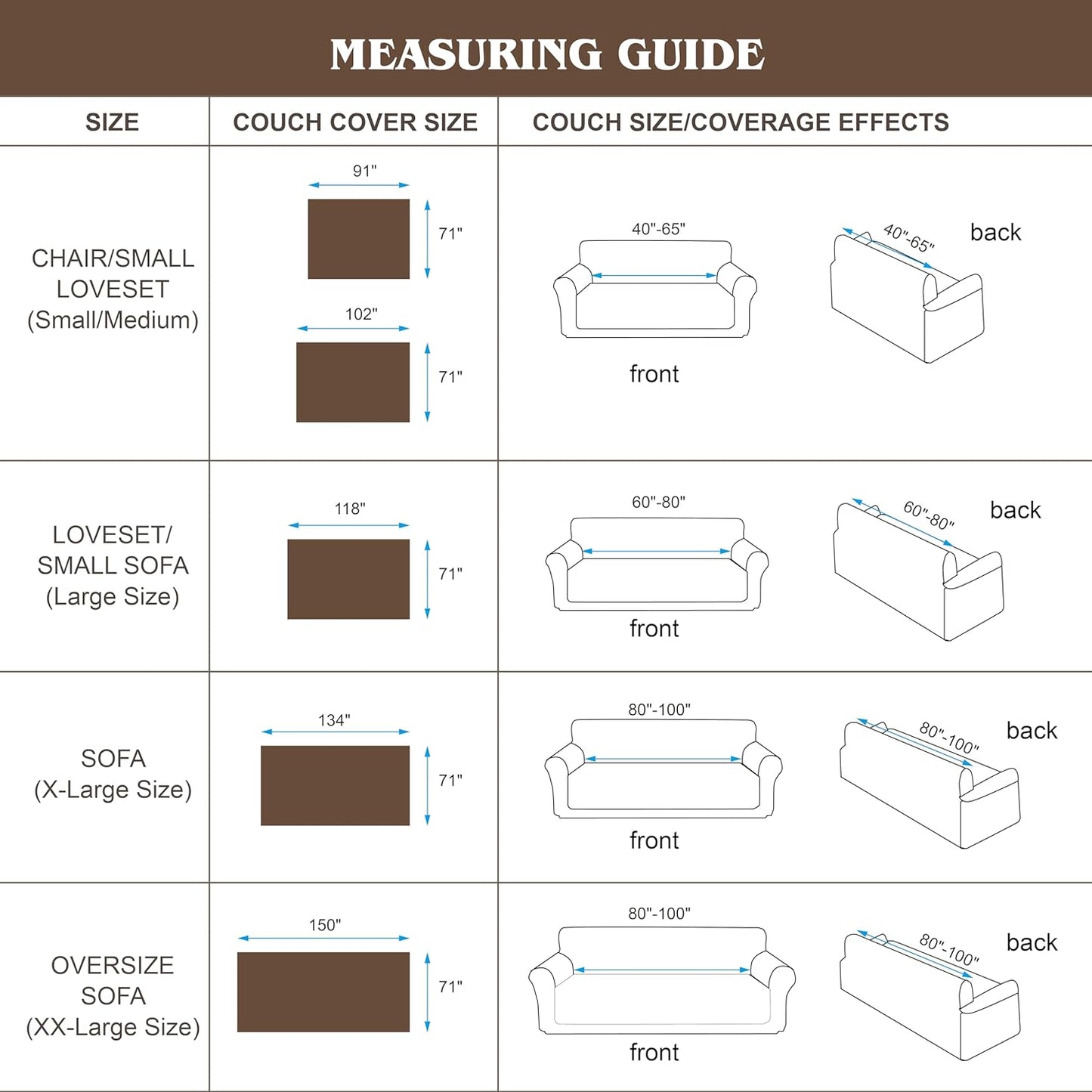 Waterproof Couch Cover, Reversible, Pet-Friendly, Washable and Anti-Slip Couch Covers for Sofa Protection with 3 Cushions, Sofa Slipcovers for Dogs and Cats (71×118in/Brown)