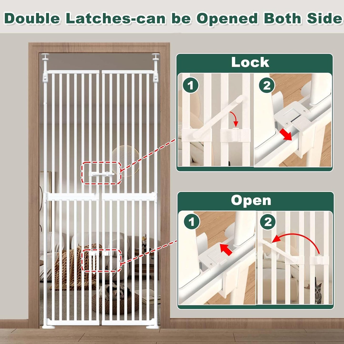 71" Extra Tall Cat Gate for Doorway,34"-37" Wide Pet Gate Pressure Mounted Walk Through Swing Auto Close Safety Dog Gates for Indoor, Stairs,Hallway