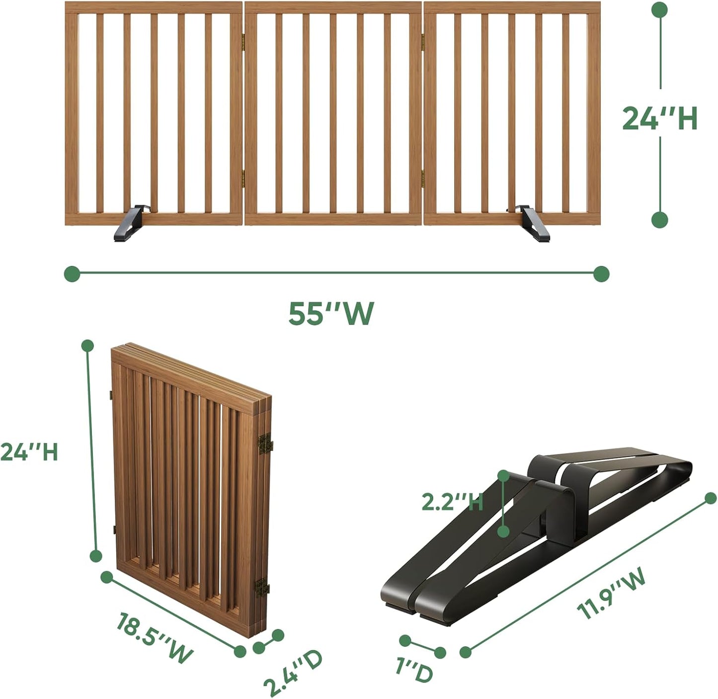 Freestanding Foldable Dog Gate - 4 Panel Room Divider with Metal Support Feet (Black)