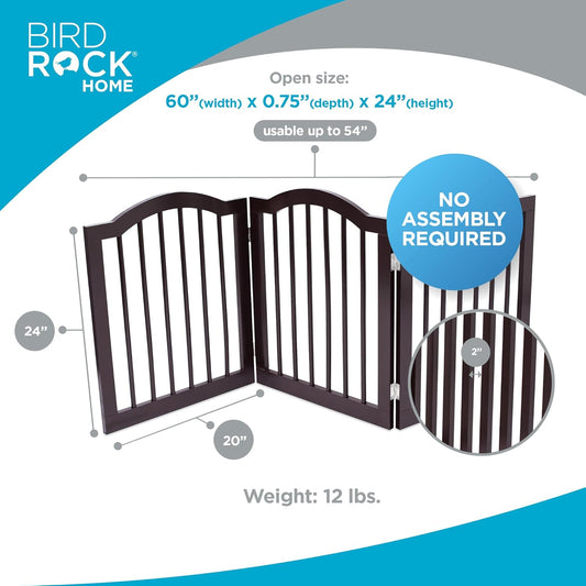 INTERNET'S BEST Arched Top Dog Gate | 4 Panel, 24" H Wooden Pet Barrier for Dogs or Cats | Freestanding Folding Room Divider for Doorways, Hallways, Stairs, and Porch | Portable, Extra Wide | Espresso