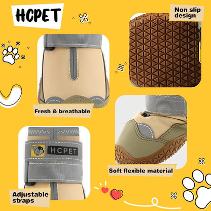 Hcpet Dog Shoes for Dogs, Dog Booties for Dogs, Anti-Slip Dog Boots & Paw Protectors for Hot Pavement Winter Snow Hiking with Reflective Straps Khaki Size 6, 4PCS