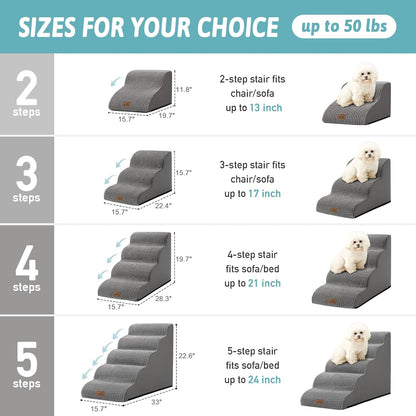 COZY KISS Dog Stairs for Small Dogs 15.7" H, Curved Dog Step for Puppy, Older Cat, Medium Pet Ramp for Sofa, Couch or Chair, Ladder with High Density Foam, 3 Step, 15.7x22.4x15.7 inch, Beige