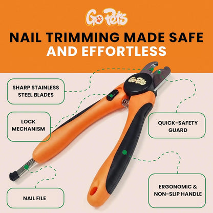 GoPets Dog Nail Clippers, Professional Pet Nail Trimmer for Large Dogs and Cats with Quick Sensor Safety Guard, Heavy Duty Stainless Steel Blades, Non-Slip Handle, Built-in File for Safe Grooming