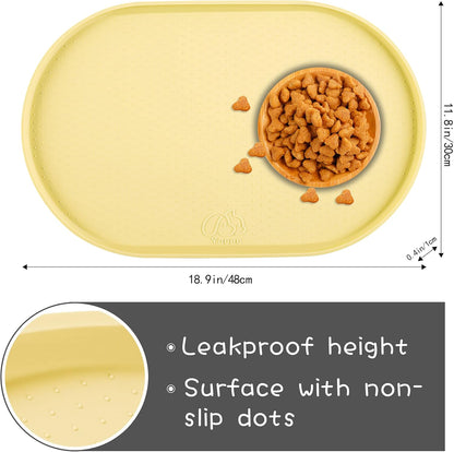 100% Waterproof 0.5" Raised Edge BPA Free Silicone Dog Food Mat, Pet Cat Feeding Mats Contain Spills Protects Floors, Placemats for Cats and Dogs Water Bowl Dishwasher. (Small, Gray)