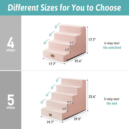 COZY KISS Dog Stairs for Small Dogs, 4 Tier Wider Pet Stairs for Couch and Beds, 17.7" H Non-Slip Dog Steps for Old Cats, Puppy, Small Medium Dogs, 17.7x23.6x17.7 inch, Beige