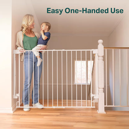 Cumbor 29.2–43" Baby Gate for Stairs, Hardware Mounted (Drill Required), Expandable No Bottom Bar Dog Gate, Auto Close Extra Wide Walk Thru, Pet & Toddler Proof Gate, Top & Bottom of Stairways(Black)