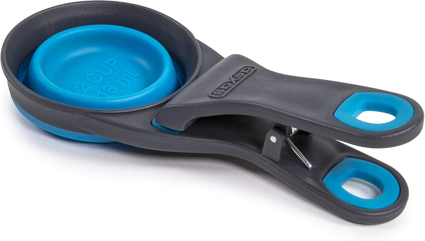 Dexas Pets Collapsible KlipScoop Collapsible Dry Dog Food Scoop and Dog Food Bag Clip, 1 Cup Capacity, Pro Blue