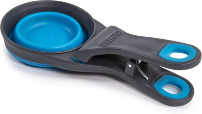 Dexas Pets Collapsible KlipScoop Collapsible Dry Dog Food Scoop and Dog Food Bag Clip, 1 Cup Capacity, Pro Blue