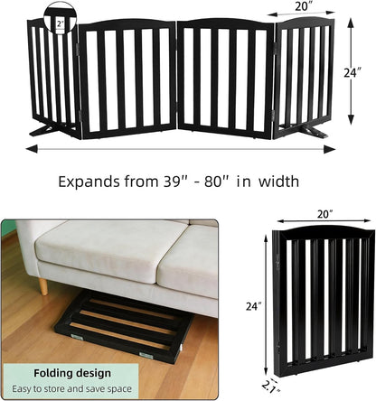 Freestanding Dog Gate Indoor,Doggie Gate Foldable Pet Gates for Doorways,Stairs or Hallways, Wooden Brown Pet Gate for the House, Pet Fence with Support Feet Included,24 "Height-3 Panels