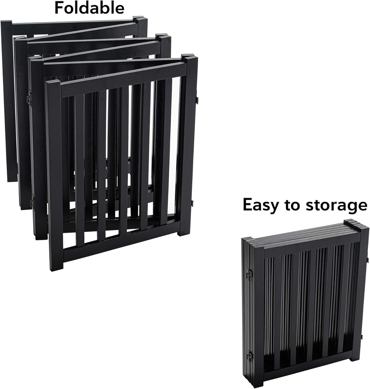 LZRS 2-Panel Wooden Free Standing Foldable Dog Gate Indoor – Solid Hardwood 24" High, Step-Over Safety Pet Gate for Doorways, Stairs & Small Spaces - Indoor Use, White